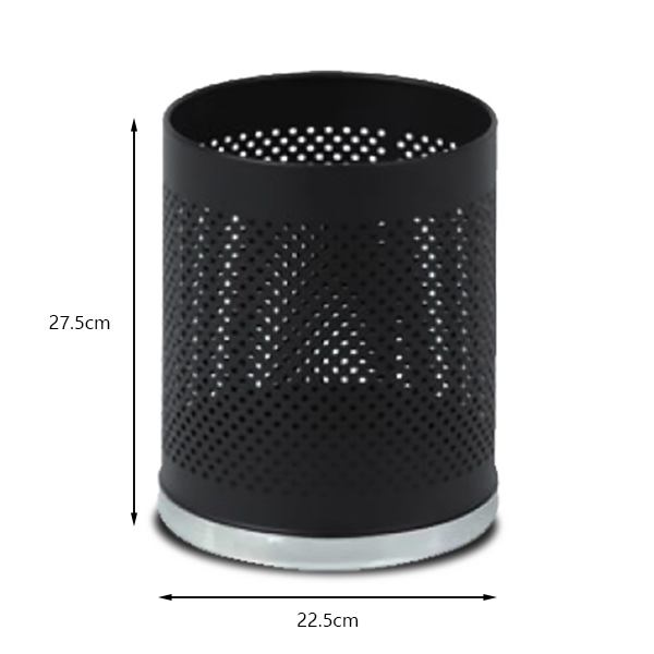 Thùng rác thép sơn đen đế inox trắng Ø22