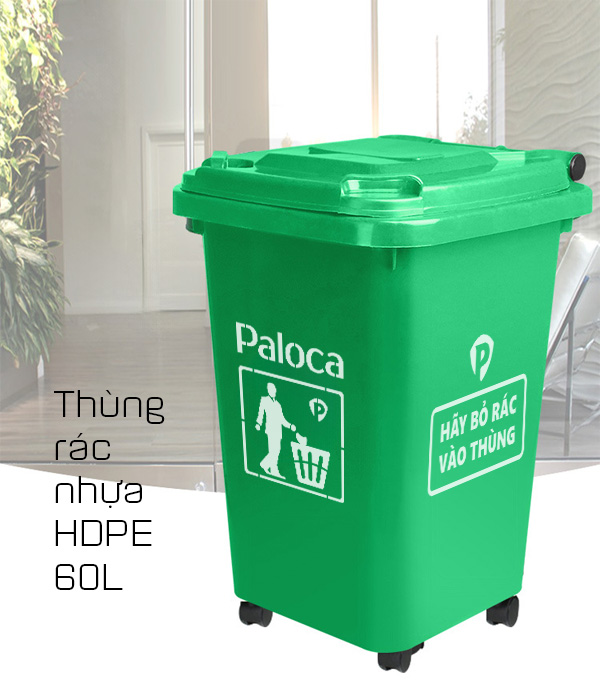 Thùng rác nhựa HDPE 60L màu xanh lá