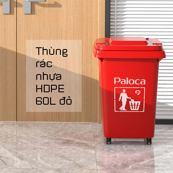 Thùng rác nhựa HDPE 60L màu đỏ