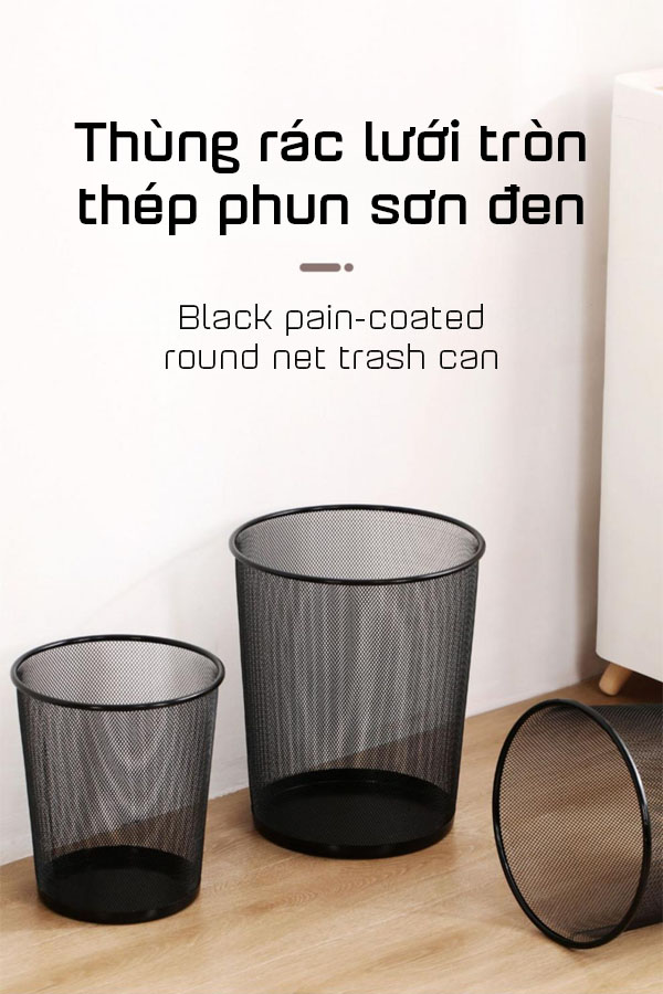 Thùng rác lưới tròn thép phun sơn đen