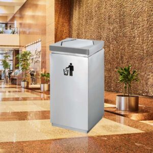 Thùng rác inox vuông nắp lục giác lật