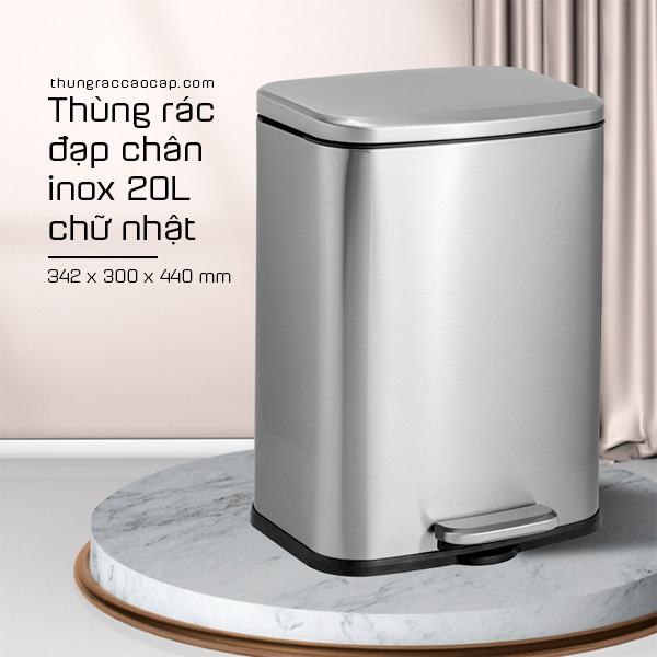 Thùng rác đạp chân inox 20L chữ nhật