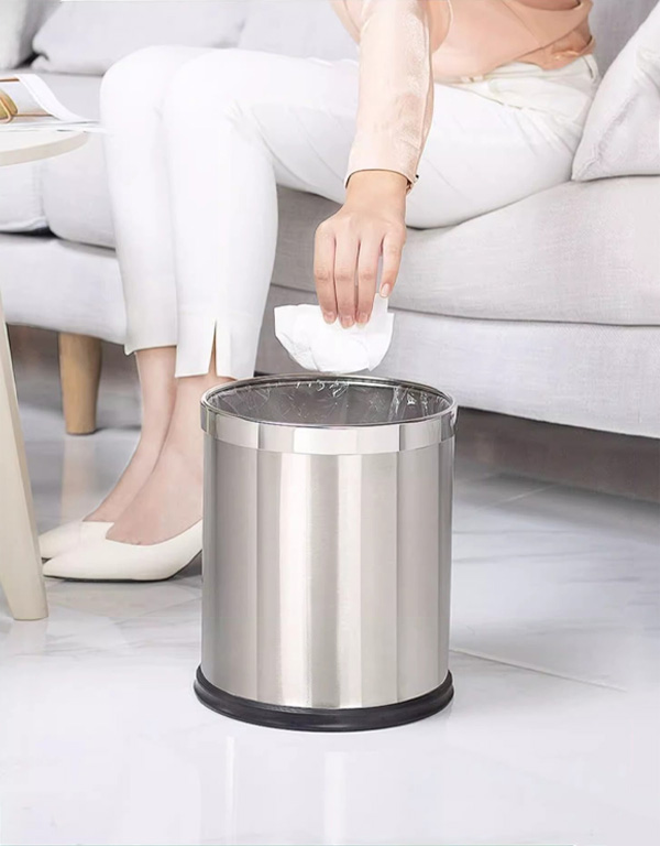 Thùng rác 2 lớp inox trắng không nắp ở phòng khách